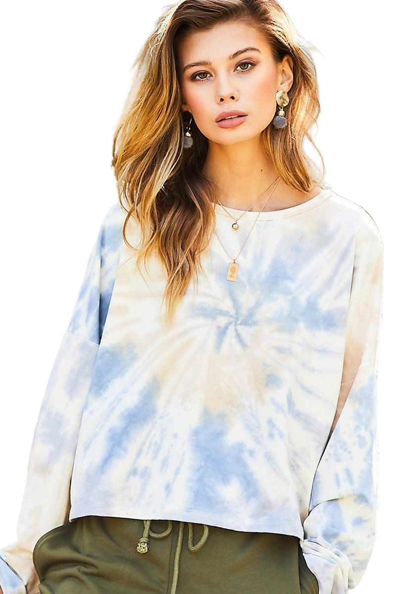 Round Neck Oversize Fit Crop Tie-dye French Terry Pullover