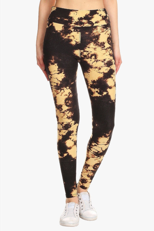 Yoga Style Banded Lined Tie Dye Print, Full Length Leggings In A Slim Fitting Style With A Banded High Waist.