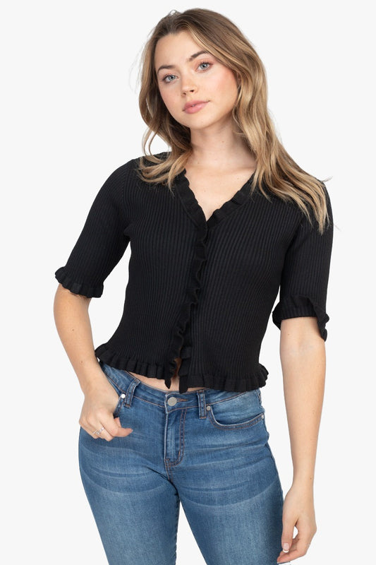 Button Down Flounce Hem Mini Cardigan
