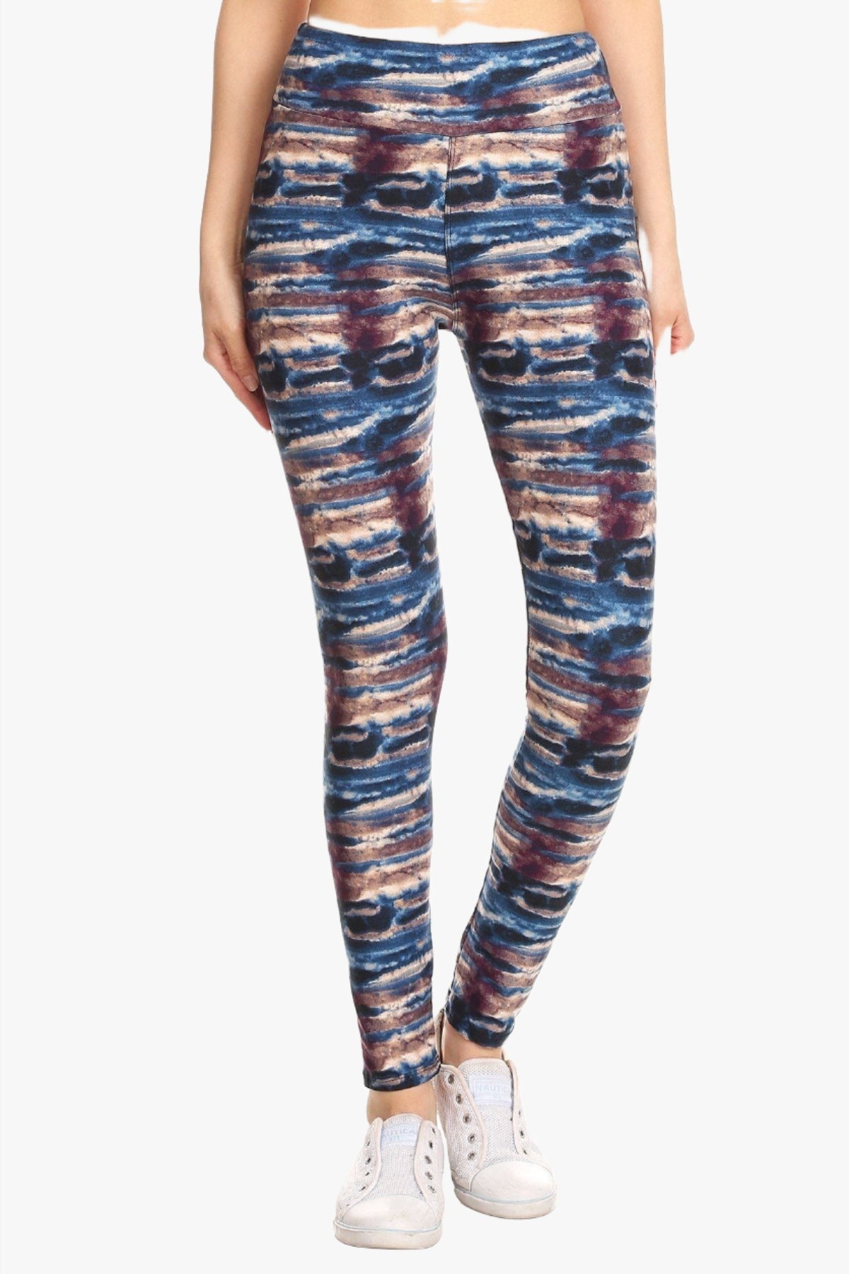 Yoga Style Banded Lined Tie Dye Printed Knit Legging With High Waist