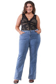 Plus Mid-wash Blue Denim Low-rise Wide-leg Upsized Basic Dad Jeans