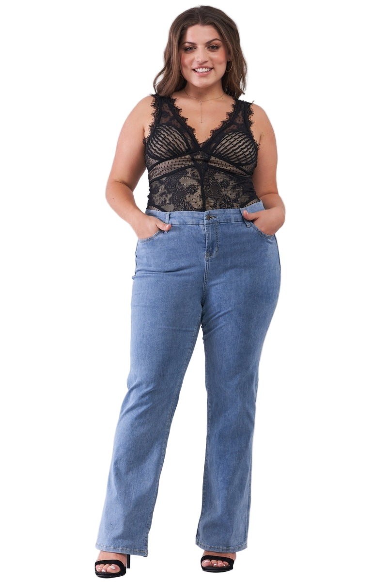 Plus Mid-wash Blue Denim Low-rise Wide-leg Upsized Basic Dad Jeans