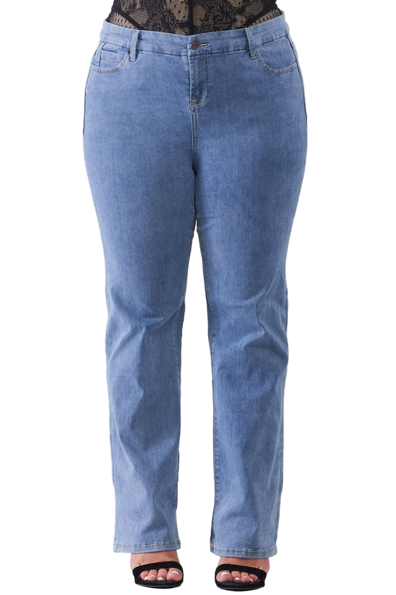 Plus Mid-wash Blue Denim Low-rise Wide-leg Upsized Basic Dad Jeans