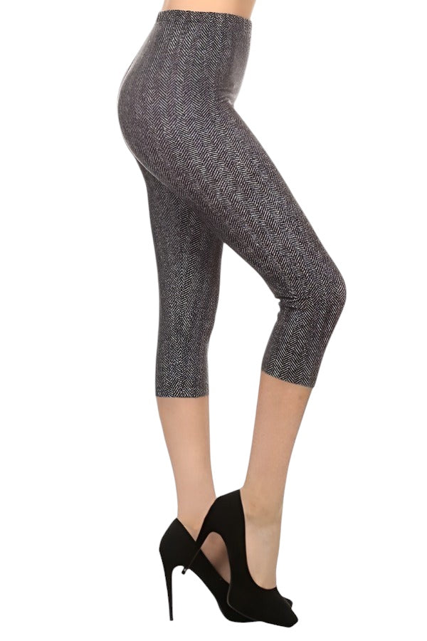 Chevron Print, High Waisted Capri Leggings