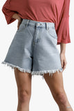 High Rise Denim Shorts With Raw Hem