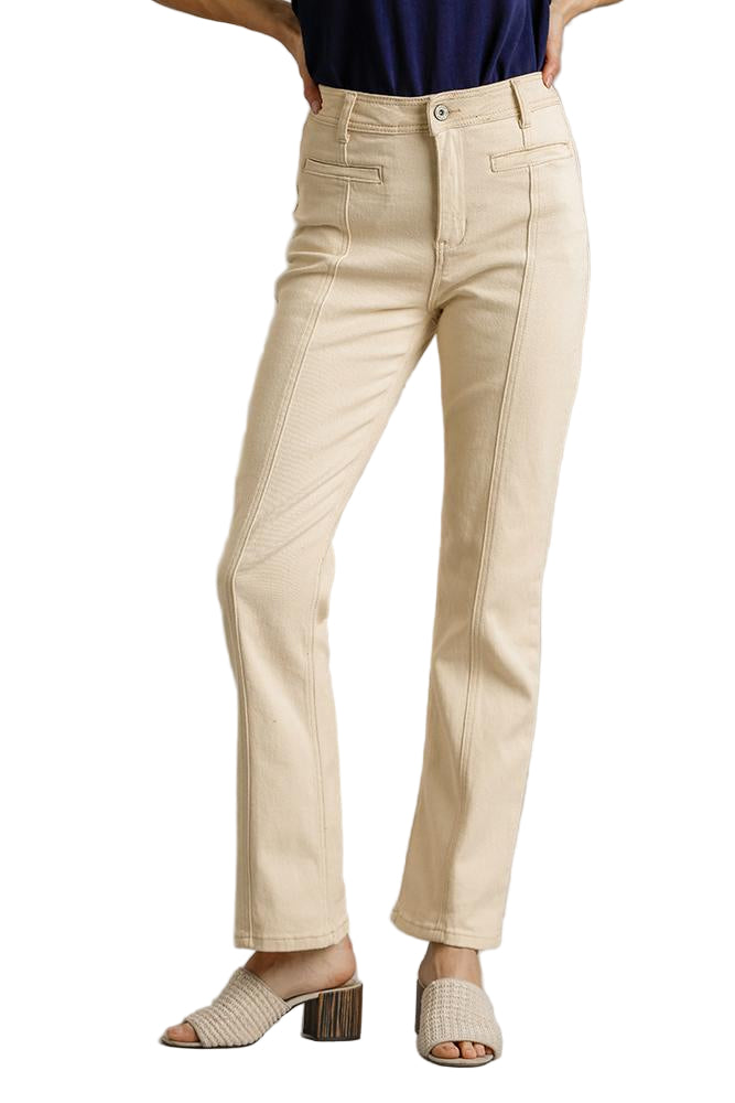 Panel Straight Cut Denim Jeans With Pockets