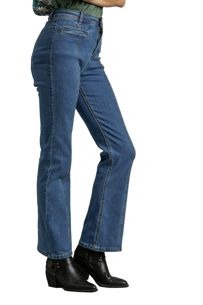 Panel Straight Cut Denim Jeans With Pockets