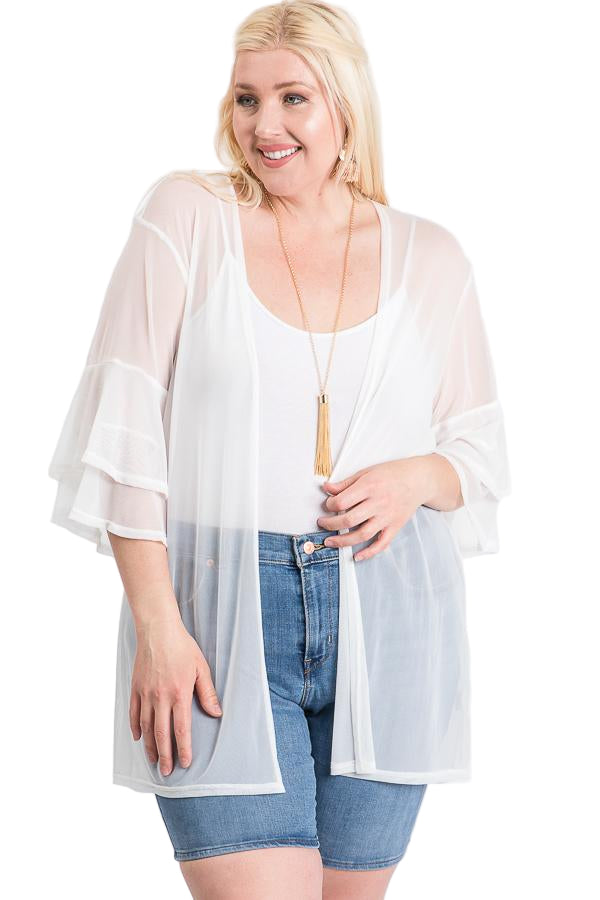 Ruffle Sleeve Open Cardigan