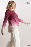 Ombre Print Long Sleeve Top With Gathered Front Detail And Raw Hem