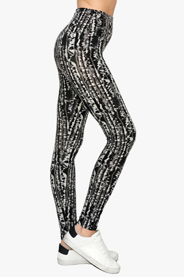 Yoga Style Banded Lined Tie Dye Printed Knit Legging With High Waist.