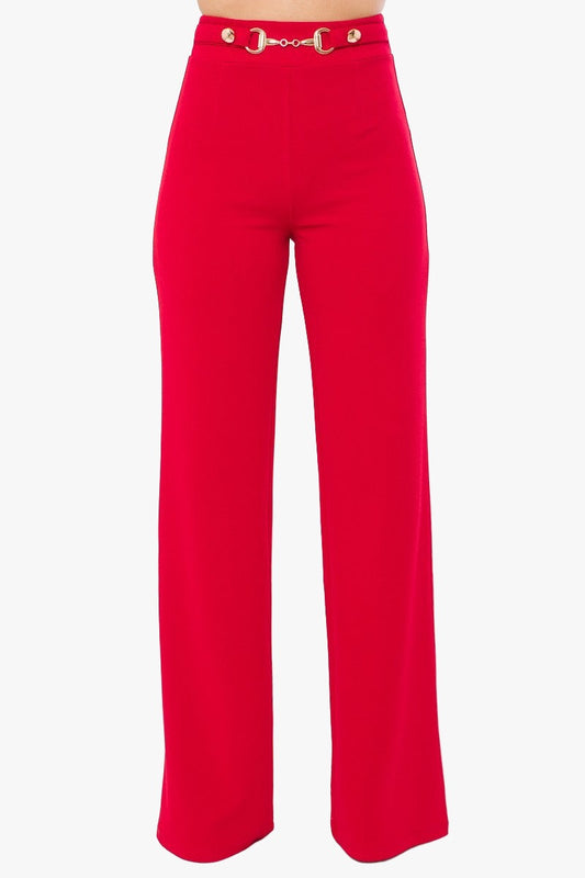 Waist Button And Buckle Detailed Fashion Pants