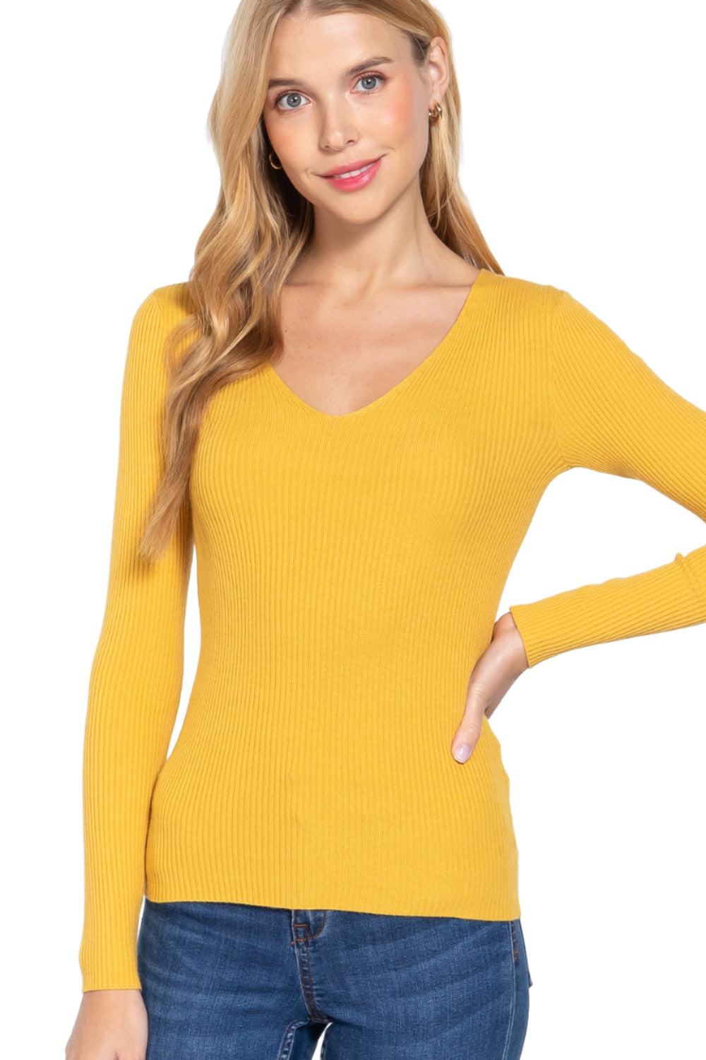 V-neck Viscose Rib Sweater