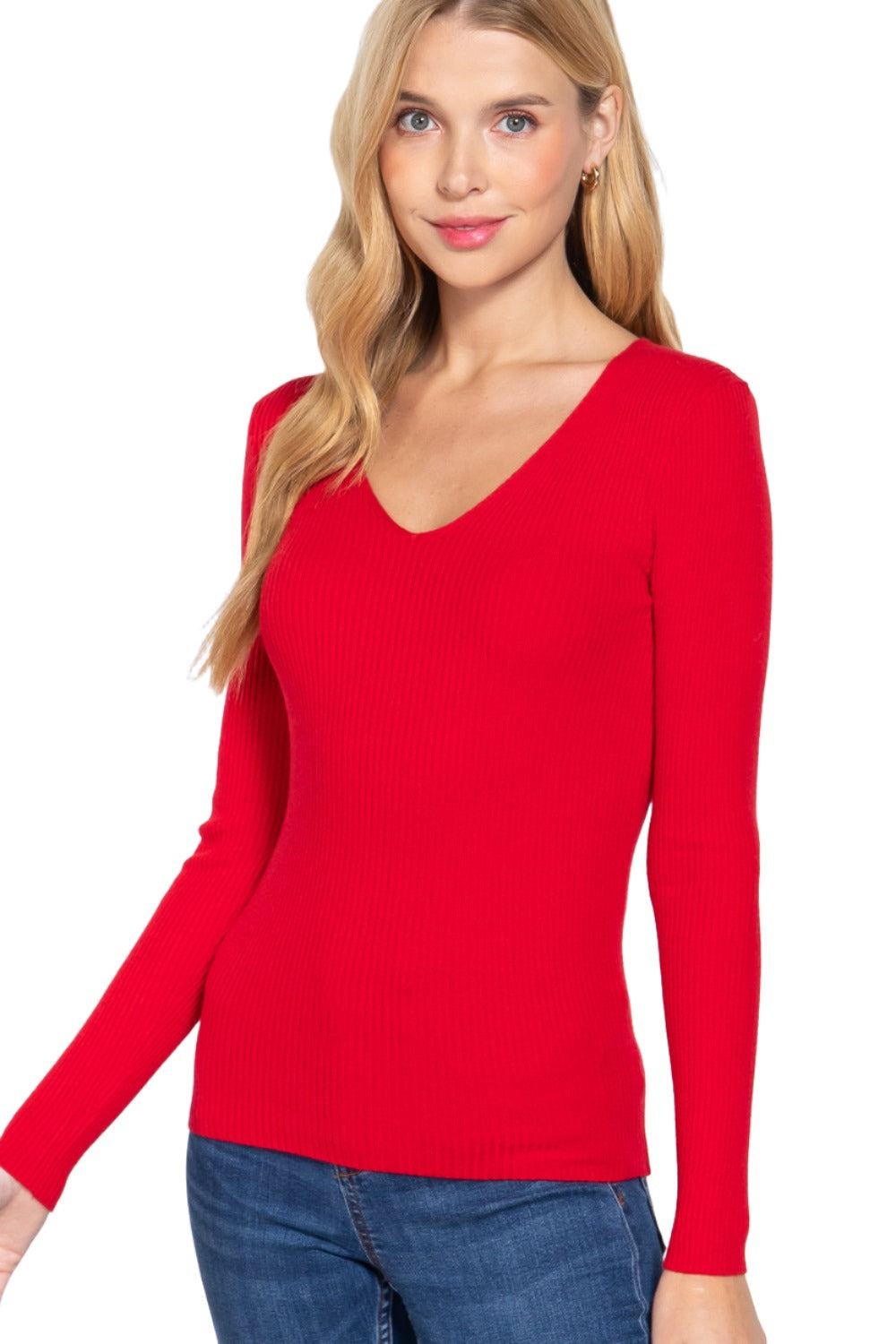 V-neck Viscose Rib Sweater