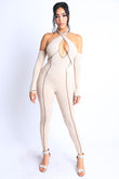 Overlock Detailed Cross Halter Keyhole Neck Off Shoulder Set