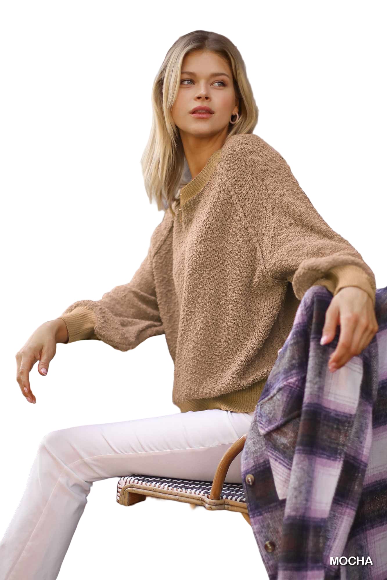 Puff Sleeve Boat Neck Sweater