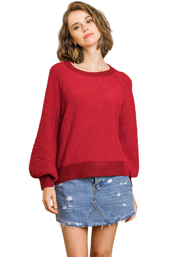 Puff Sleeve Boat Neck Sweater