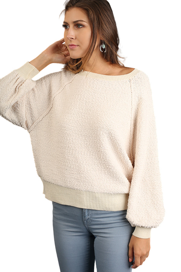 Puff Sleeve Boat Neck Sweater