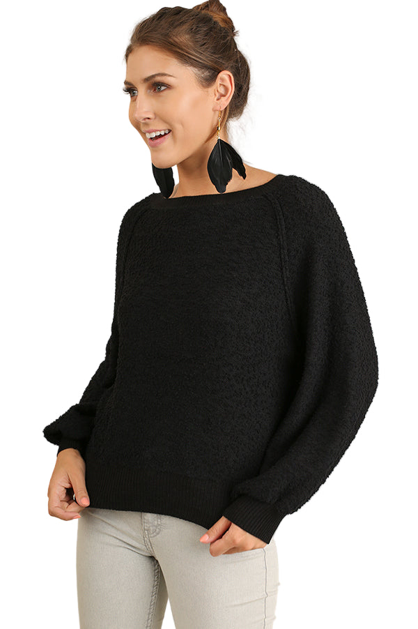 Puff Sleeve Boat Neck Sweater
