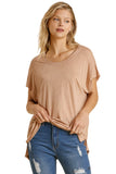 Short Sheer Dolman Sleeve Scoop Neck Top With Side Slit