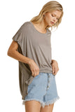 Short Sheer Dolman Sleeve Scoop Neck Top With Side Slit