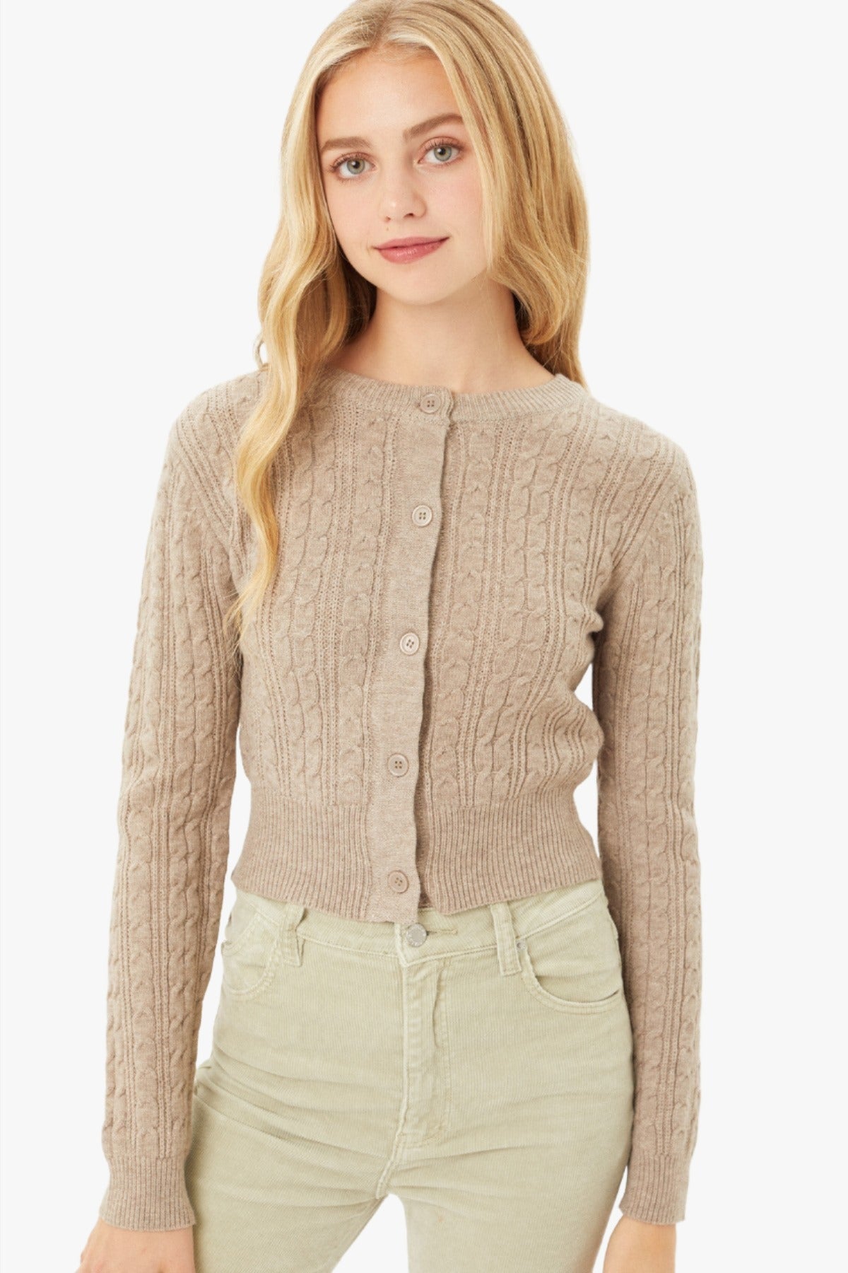 Buttoned Cable Knit Cardigan Long Sleeve Sweater
