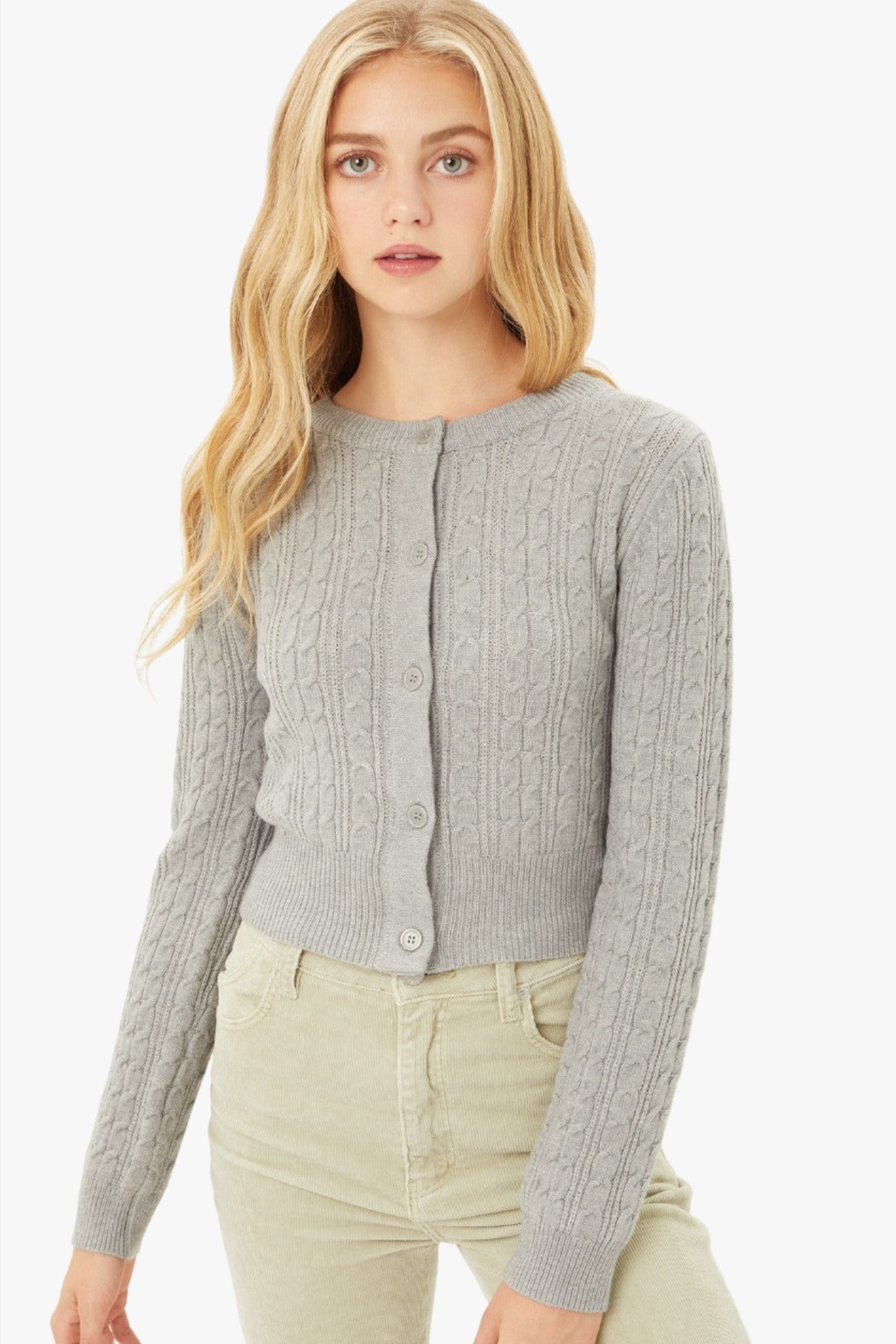 Buttoned Cable Knit Cardigan Long Sleeve Sweater