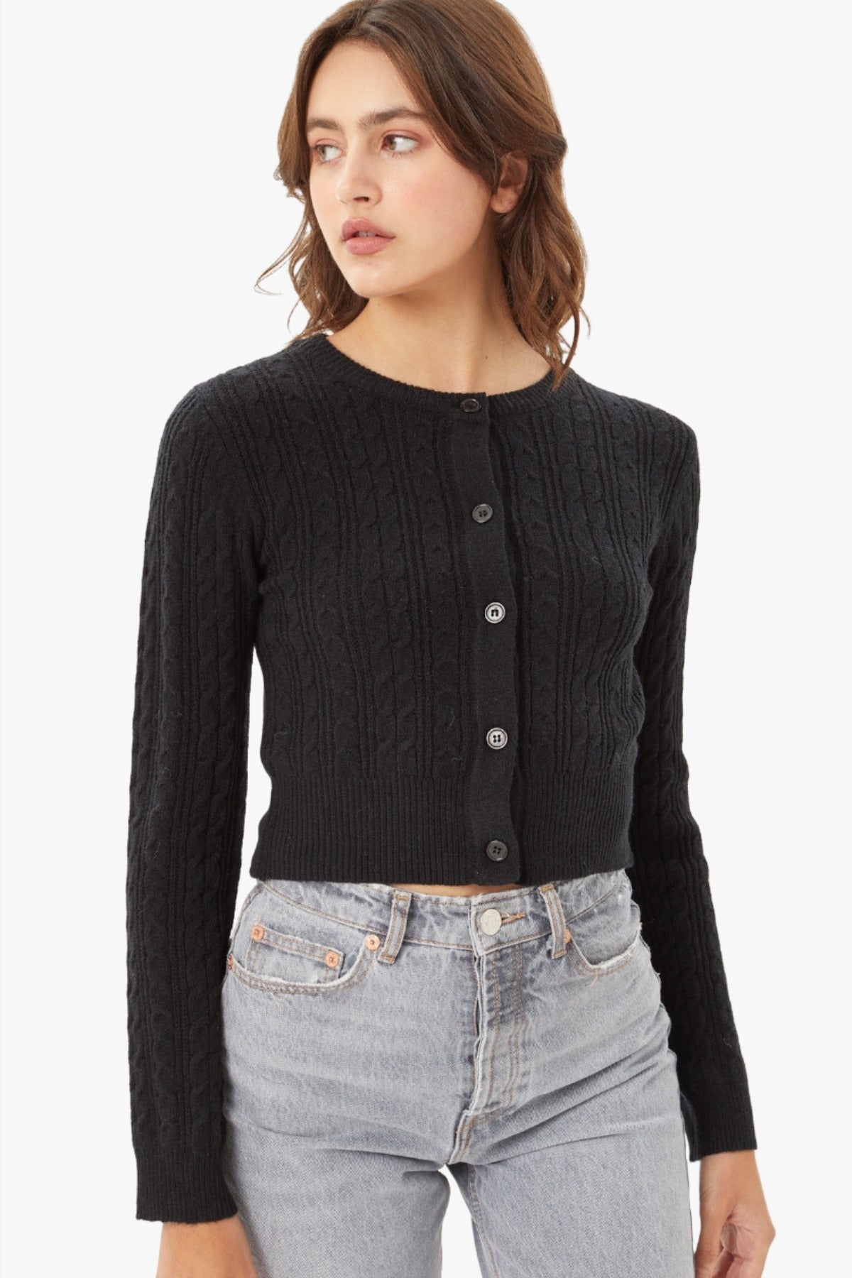 Buttoned Cable Knit Cardigan Long Sleeve Sweater