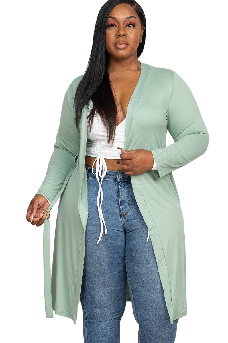Long Sleeves Belted Cardigan