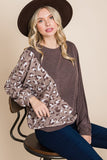 Cute Animal French Terry Brush Contrast Print Pullover With Cuff Detail