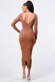 Trendy Front Shirring Cut-out Long Sleeved Dress