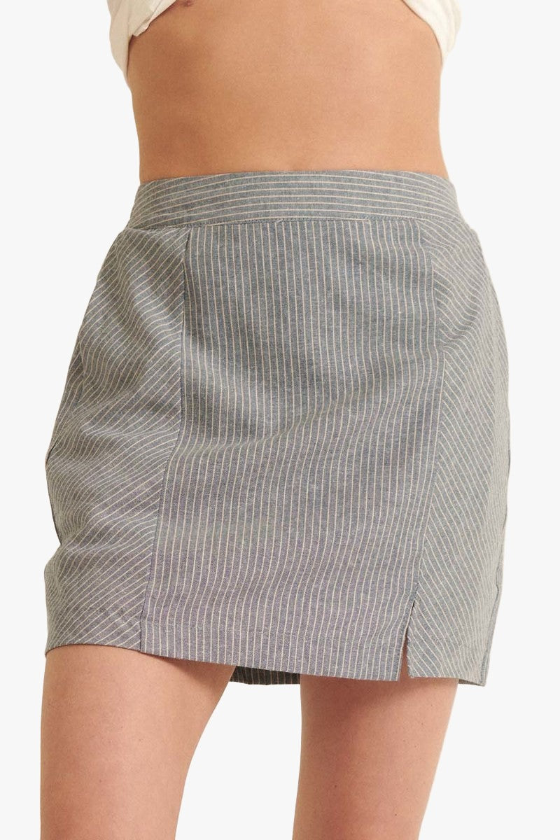 Banded Front Waist Pinstripe Mini Skirt