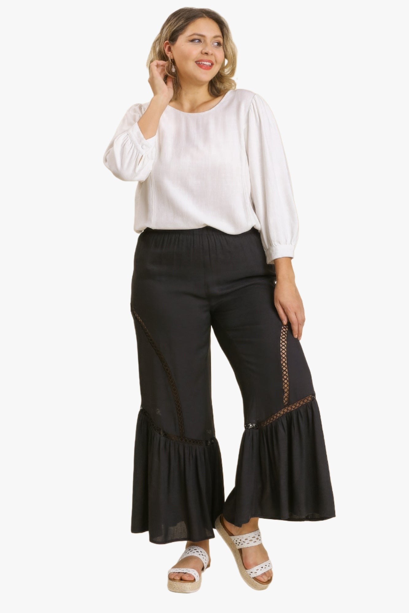 Wide Leg Elastic Waist Lace Tape Pants