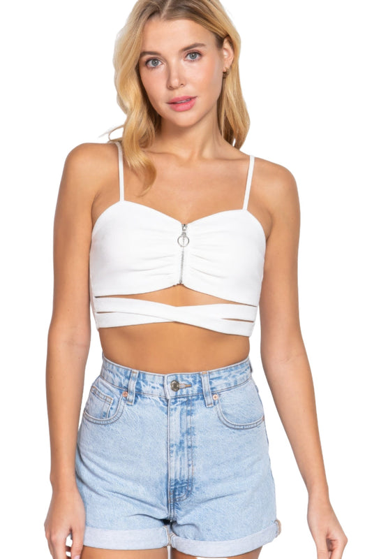 Zippered Cross Rib Knit Crop Cami