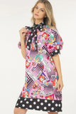 Print Midi Dress With Polka Dot Finish