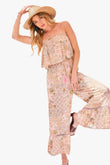 Tube Top With Tier Ruffle Waist Elastic Bottom Lace Trim Jumpsuit