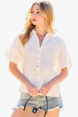 Collar Neck Button Down Sides Slit Oversized Solid Shirt Top