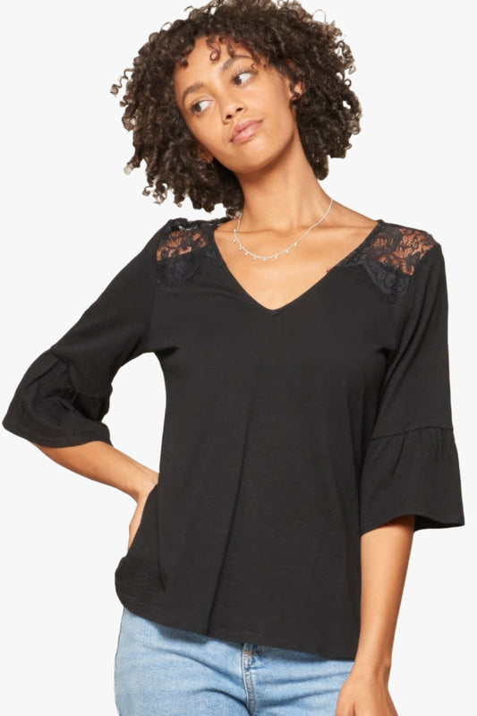 A Knit Top With Deep V Neckline And Yoke Design