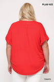 Solid Viscose Knit Surplice Top With Ruffle Sleeve