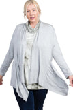 Waist Seam Shark Bite Long Sleeve Open Solid Cardigan