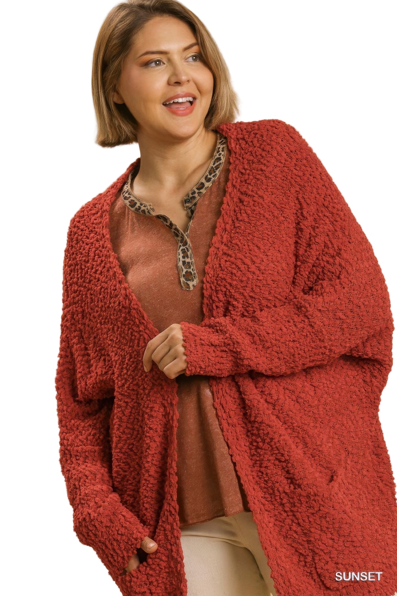 Open Front Oversized Cardigan Sweater With Pockets