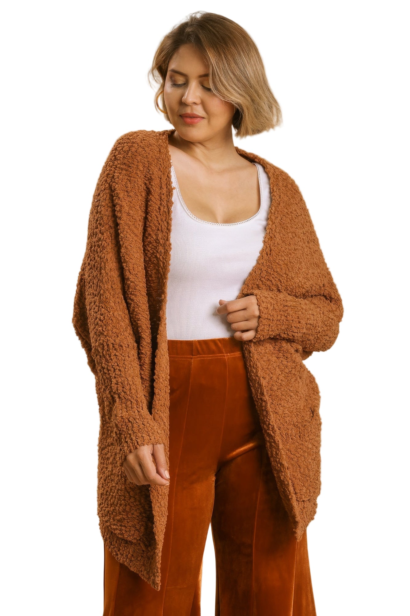 Open Front Oversized Cardigan Sweater With Pockets