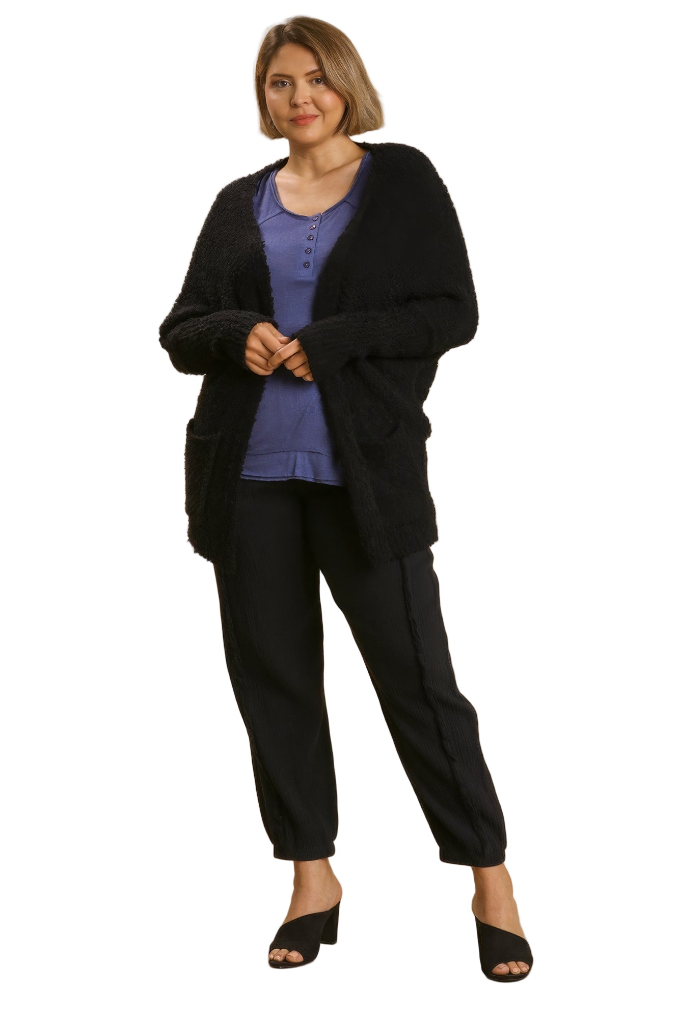 Open Front Oversized Cardigan Sweater With Pockets