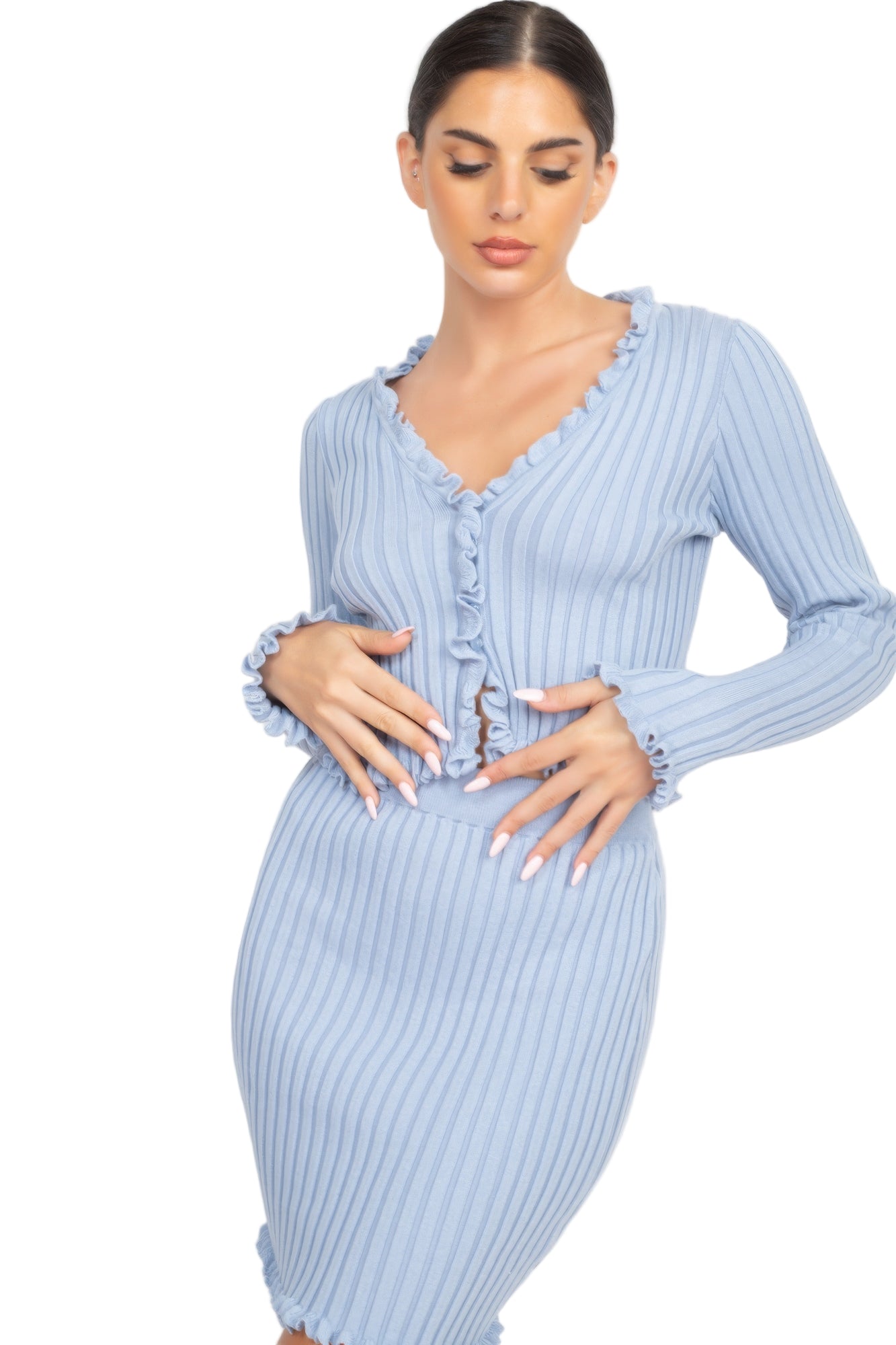 Ruffle Trim Buttoned Sweater Cardigan