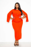 Cape Sleeve Dress With Knot Detail