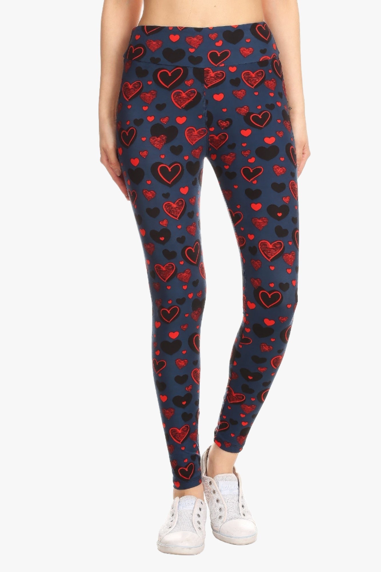 Yoga Style Banded Lined Heart Print, Full Length Leggings In A Slim Fitting Style With A Banded High Waist