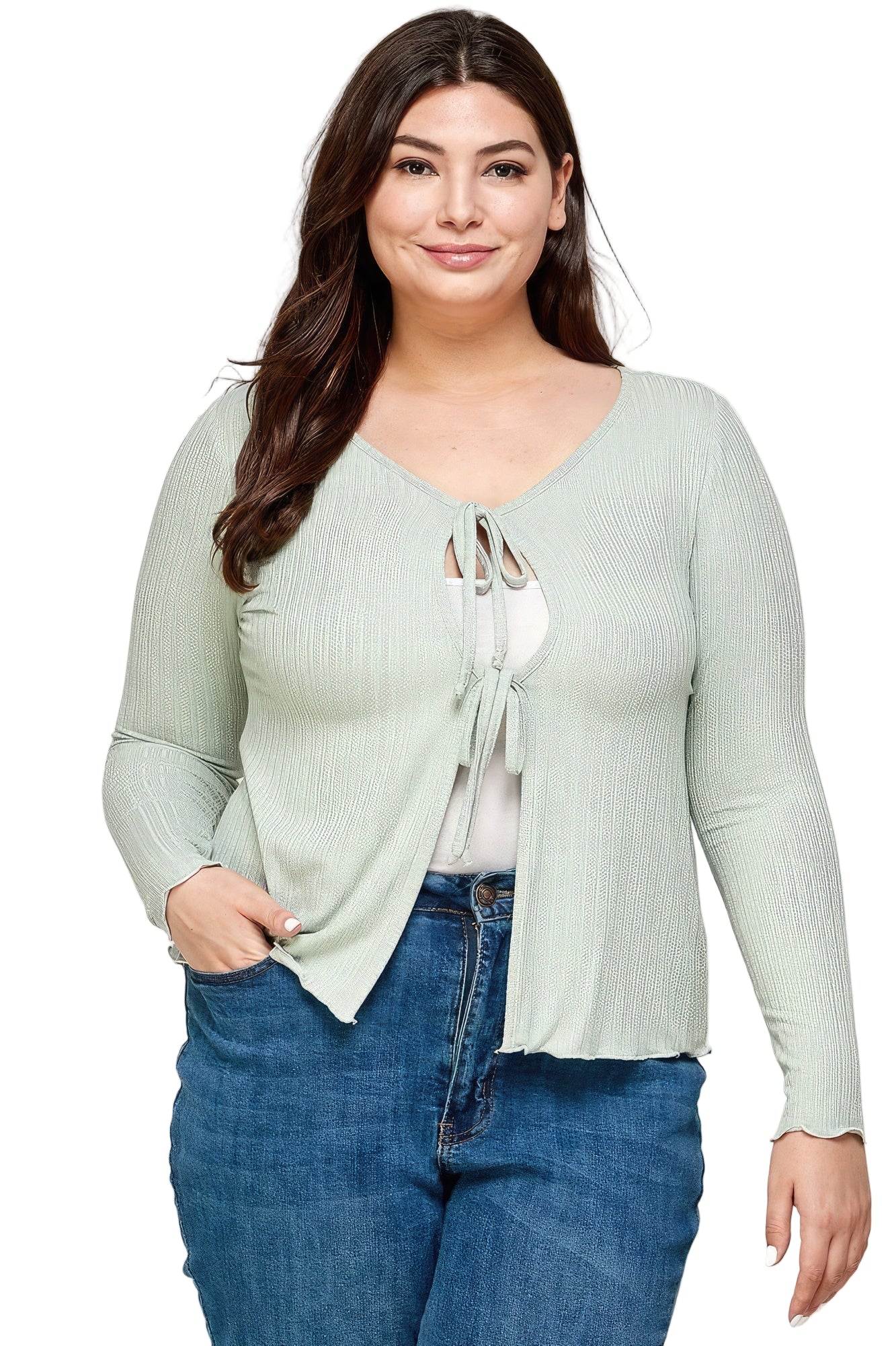 Solid Ribbed Pointelle Cardigan