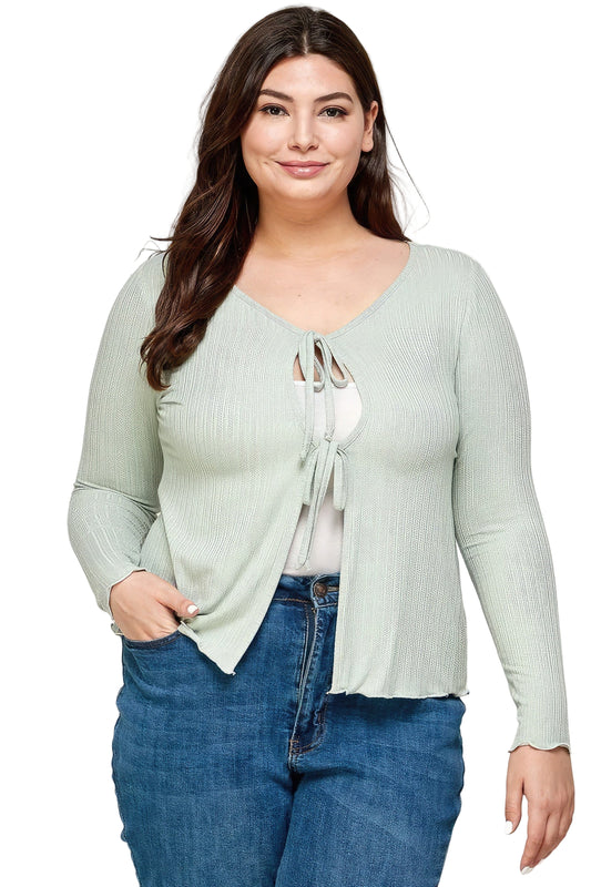 Solid Ribbed Pointelle Cardigan