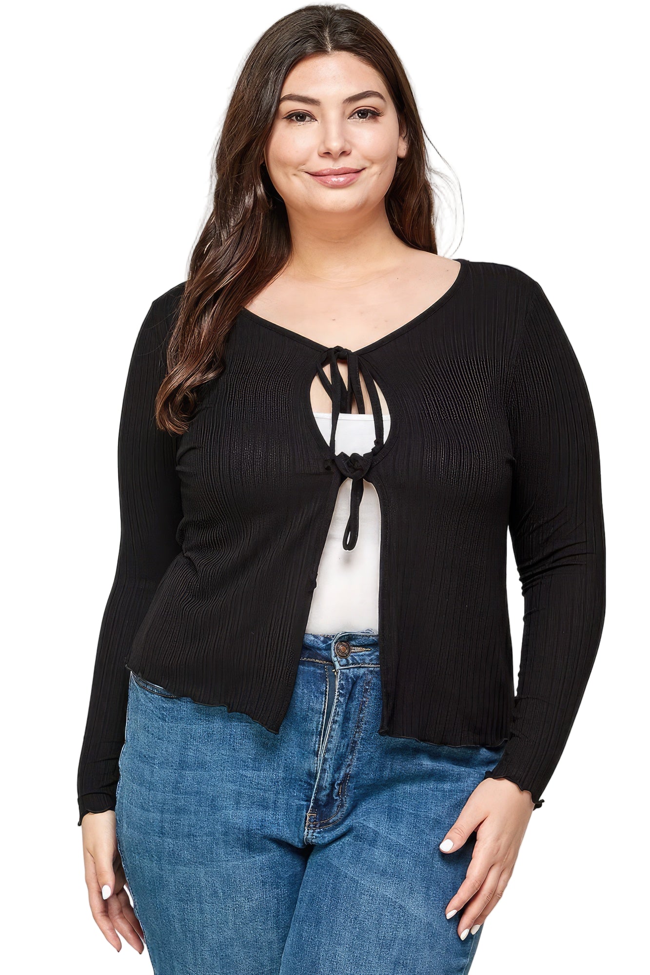 Solid Ribbed Pointelle Cardigan