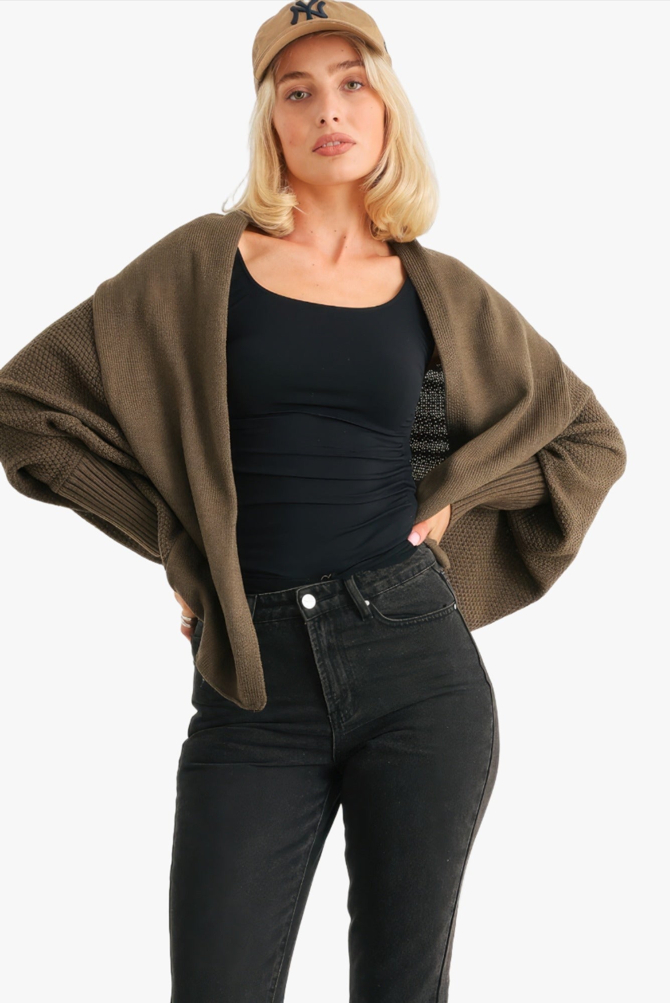 Batwing Sleeve Open Front Cardigan
