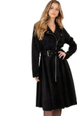 Waist Belt Tacked Faux Suede Coat Solid Coat